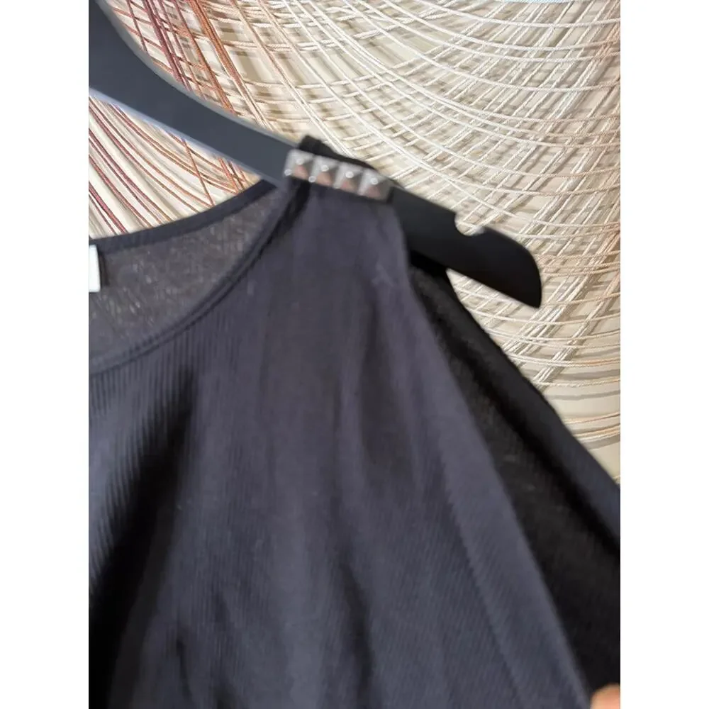 Michael Kors NWT ribbed knit cold shoulder top XL black 2287